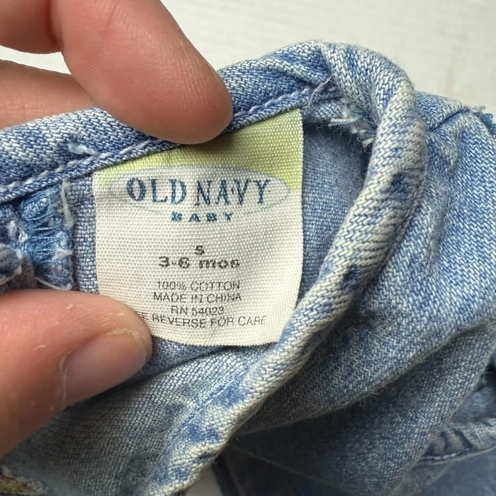 Vintage Old Navy Baby 3 - 6 Months Denim Jean Overall Embroidered Floral 90s Y2K